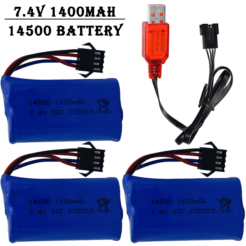 Rc Hobby Shops - 7.4V 1400mAh 14500 Lithium-Ion Battery/With SM4P